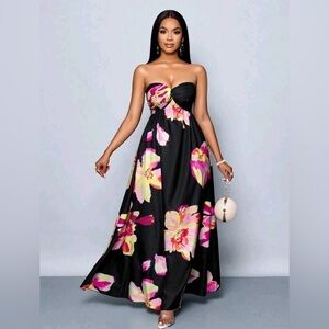 Floral Strapless Maxi Dress